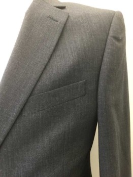 M&S, Charcoal Gray, Wool, Polyester, Heathered, 2 Buttons,  Notched Lapel, Single Breasted,