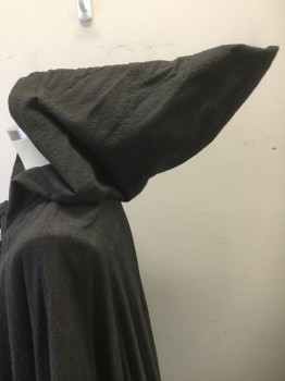 Unisex, Sci-Fi/Fantasy Cape/Cloak, N/L MTO, Charcoal Gray, Cotton, Solid, O/S, Textured Heavy Cotton, Large Rope Tie at Neck, Hooded, Floor Length, Made To Order