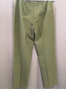 PRADA, Olive Green, Polyester, Rayon, Solid, Flat Front, Front Crease