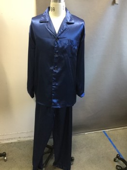 SILK PEACE, Royal Blue, Silk, Solid, Collar Attached, Notched Lapel, Button Front, Long Sleeves, Patch Pocket