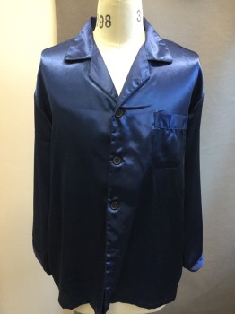 SILK PEACE, Royal Blue, Silk, Solid, Collar Attached, Notched Lapel, Button Front, Long Sleeves, Patch Pocket