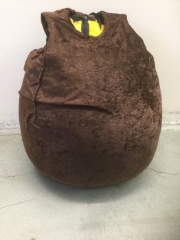 Unisex, Walkabout, J&M COSTUMERS, Brown, Yellow, Polyester, L200FOAM, Solid, S/M, Thanksgiving Turkey Walkabout Costume, Brown Velour Covered Foam Body, Rotund/Round Shape, Openings for Legs, Center Back Zipper, **Includes Non Coded Accessories: Pair Yellow Feet, (Approx Women's Size 7/8),  Brown Cotton Gloves, and Brown Ruffled "Wings" to Go on Arms