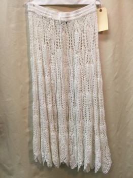 MAMTA, White, Cotton, Solid, White Crochet, Drawstring Waist