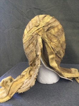 Womens, Historical Fiction Piece 2, MTO, Cream, Ochre Brown-Yellow, Cotton, Rubber, Graphic, Mottled, Mummy Head, Zip Back, with Snaps and Hook Eyes, Gauze Over Nylon Mottled and Dirty with Faded Hieroglyphics