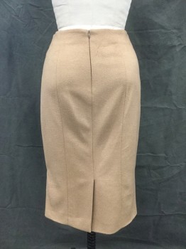 BROOKS BROTHERS, Camel Brown, Camel Hair, Solid, Pencil Skirt, Diagonal Front Seams, Zip Back, Back Vent