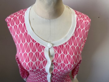 HALOGEN, Pink, White, Cotton, Geometric, Jewel Neck, 3/4 Sleeve