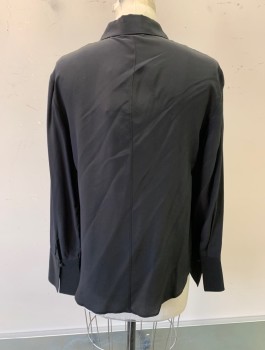 CLUB MONACO, Black, Silk, Solid, Chiffon, L/S, Many Fabric Buttons/Loops at CF, Collar Attached