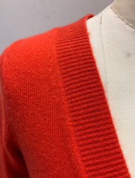 J CREW, Red, Cashmere, Solid, Knit, Deep V-neck, Long Sleeves