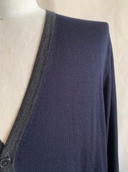 UNUIQLO, Navy Blue, Dk Gray, Wool, Color Blocking, V-N, Button Front,