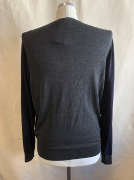 UNUIQLO, Navy Blue, Dk Gray, Wool, Color Blocking, V-N, Button Front,