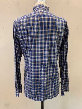 BANANA REPUBLIC, Blue, White, Red, Black, Gray, Cotton, Plaid, Collar Attached, Button Front, Long Sleeves