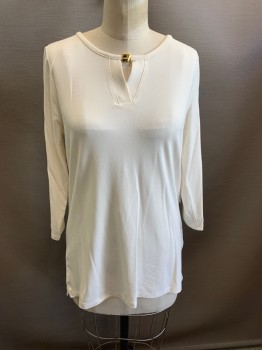 LIZ CLAIBORNE, Beige, Rayon, Spandex, Pullover, Scoop Neck, Key Hole With Gold Detail At Top, L/S