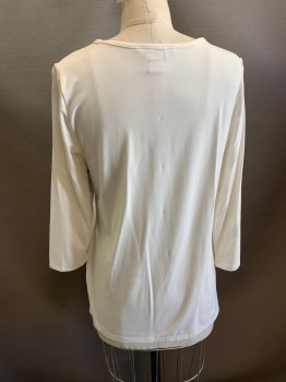 LIZ CLAIBORNE, Beige, Rayon, Spandex, Pullover, Scoop Neck, Key Hole With Gold Detail At Top, L/S