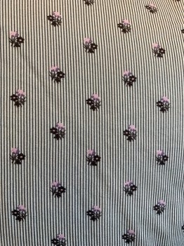 JOHN VARVATOS, Sea Foam Green, Dk Gray, Lavender Purple, Black, Cotton, Stripes - Vertical , Floral, Short Sleeves, Button Front, Collar Attached,