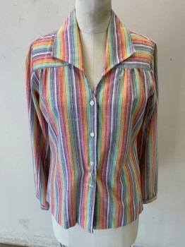 Womens, Shirt, WRANGLER, Multi-color, Cotton, Stripes, M, L/S, C.A., V-N, Button Front, Slubbed Striped,