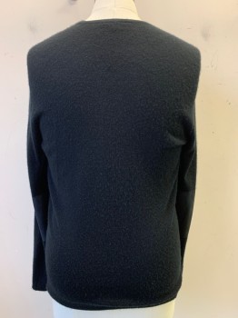 JOHN VARVATOS, Black, Cashmere, Solid, L/S, Crew Neck, Gray Stitching, Elbow Suede Patches
