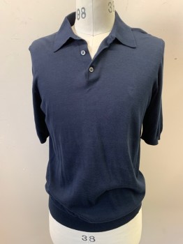 CARROLL & CO, Midnight Blue, Cotton, Solid, Polo, 3 Buttons, Short Sleeves, Nice Fine Knit