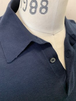 CARROLL & CO, Midnight Blue, Cotton, Solid, Polo, 3 Buttons, Short Sleeves, Nice Fine Knit