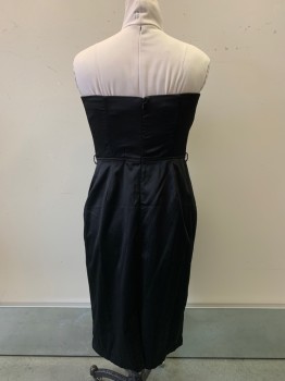 Newport News, Black, Polyester, Cotton, Solid, Strapless, Pleated, Bodcon, Back Zipper,