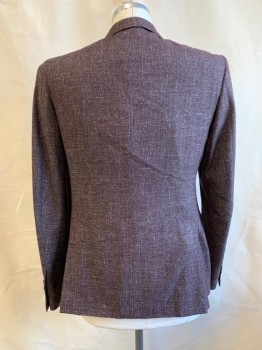 JOHN VARVATOS , Brown, White, Wool, 2 Color Weave, Notched Lapel, Single Breasted, Button Front, 2 Buttons, 3 Pockets