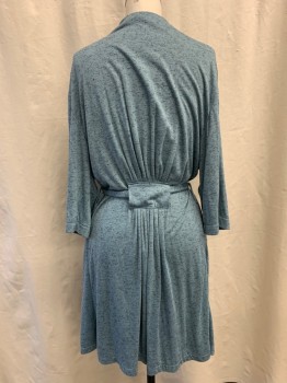 Womens, SPA Robe, NO LABEL, Dusty Blue, Black, Cotton, Nylon, 2 Color Weave, OS, 2 Piece with Matching Belt, Open Front, Gathered at Back, Deep Teal Green Trim