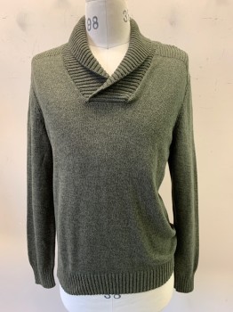 St. Johns Bay, Dk Green, Cotton, Solid, L/S, V Neck, Collar Attached,