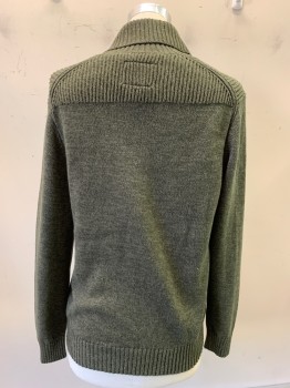 St. Johns Bay, Dk Green, Cotton, Solid, L/S, V Neck, Collar Attached,