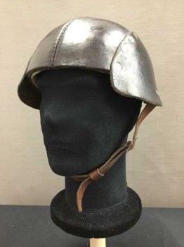 Unisex, Sci-Fi/Fantasy Helmet, Dk Brown, Leather, Helmet, Hard Leather With Studs, & Leather Chin Strap, Double,