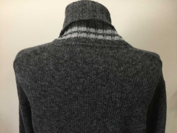 KEN COLE, Charcoal Gray, Dk Gray, Lt Gray, Acrylic, Wool, Mottled, Stripes, Shawl Collar with Double Stripe on the Bottom Layer, Long Sleeves, Button Front,