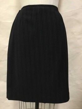 Womens, 1990s Vintage, Suit, Skirt, TAHARI, Black, White, Polyester, Rayon, Stripes - Vertical , 8, Straight To Knee, Narrow Waistband, Broken Pin Stripe