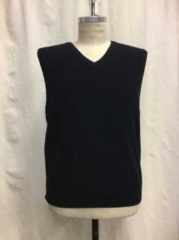 BROOKS BROTHERS, Navy Blue, Wool, Solid, Navy Knit, V-neck