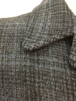 Mens, Coat, STADIUM COAT/CAMPUS, Dk Gray, Charcoal Gray, Slate Blue, Wool, Check , Stripes, 42, Single Breasted, Notch Collar, 4 Buttons, 2 Pockets, Gray Patterned Quilted Lining,
