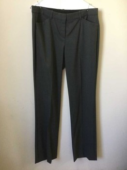 THEORY, Charcoal Gray, Wool, Spandex, Solid, Flat Front, Zip Fly, Belt Loops,