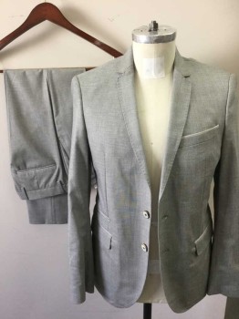 ZARA MAN, Gray, Viscose, Polyester, Single Breasted, 2 Buttons,  4 Pockets, 2 Color Weave of Black and White to Make the Gray, Taupe Pocket Details