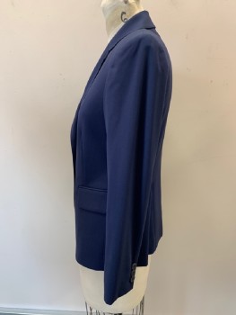 THEORY, Navy Blue, Wool, Elastane, Solid, Navy, 2 Buttons,  Notched Lapel, Collar Attached, 2 Pockets,