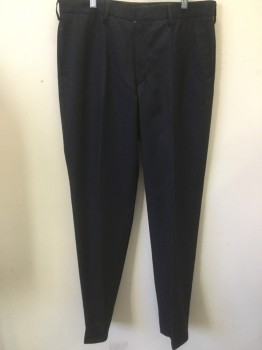 CARTER AND GRAY, Navy Blue, Polyester, Viscose, Solid, Flat Front, Slit Pockets, Creased Legs