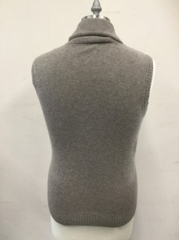LINCS, Taupe, Cashmere, Solid, Cable Knit, Cardigan Vest, Shawl Collar, 5 Buttons, Cable Knit Front,. Ribbed Knit Armholes/Waistband