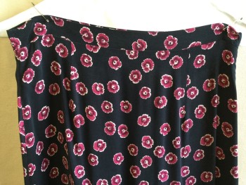 WHISTLES, Black, Maroon Red, Red Burgundy, Cream, Rayon, Floral, 1" Waist Band, Flair Bottom with Uneven Ruffle Work, Side Zip