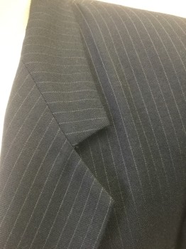 N/L, Navy Blue, Lt Gray, Wool, Stripes - Pin, Navy with Light Gray Pinstripes, Single Breasted, Notched Lapel, 2 Buttons, 3 Pockets