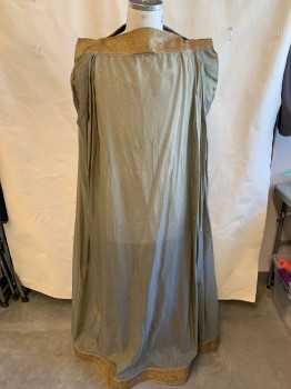 MTO, Taupe, Gold, Polyester, Solid, Iridescent Changeable Chiffon, Gold Brocade Trim with Leaves Texture, Sleeveless, Boat Neck, Pleated at Shoulder, Made To Order