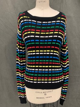 ENDLESS ROSE, Black, Red, Yellow, White, Blue, Wool, Cotton, Stripes, Dots, Multicolor Knit Raised Dotted Stripe, Pullover Sweater, Ribbed Knit Scoop Neck, Ribbed Knit Waistband/Cuff