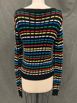 ENDLESS ROSE, Black, Red, Yellow, White, Blue, Wool, Cotton, Stripes, Dots, Multicolor Knit Raised Dotted Stripe, Pullover Sweater, Ribbed Knit Scoop Neck, Ribbed Knit Waistband/Cuff