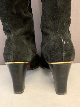 Womens, Boots, JOYCE, Black, Leather, Solid, 8, Suede, Knee High, Inside Zip, Stack Heel, Great Shape