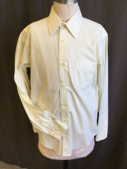 BROOKS BROTHERS, Beige, Cotton, Solid, Collar Attached, Button Front, 1 Pocket, Long Sleeves, Curved Hem