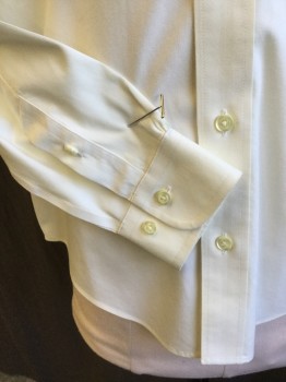 BROOKS BROTHERS, Beige, Cotton, Solid, Collar Attached, Button Front, 1 Pocket, Long Sleeves, Curved Hem