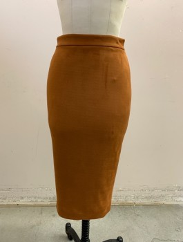Womens, Skirt, Below Knee, House Of CB London, Sienna Brown, Synthetic, Suede, Solid, S, Stretch Ultrasuede Pencil Skirt with Full Zip Up Back, Gold Zipper Works Both Ways
