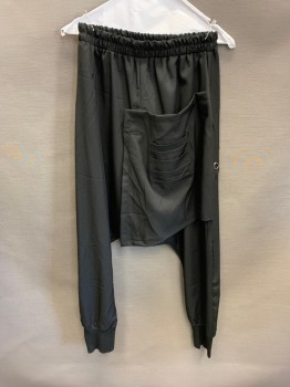 ELLA ZHU, Black, Polyester, Spandex, Harem Pants, Elastic Waist, Large Flap With Velcro, 1 Pocket, Silver Grommets On Back, Knit Cuffs