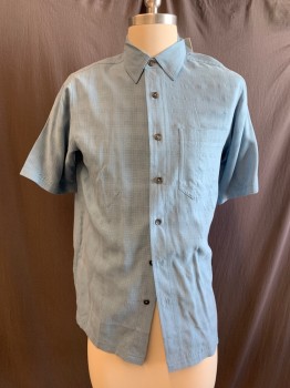 Royal Robbins, Blue, Modal, Polyester, Check , Button Front, Front Pocket, Collar Attached, 7 Buttons