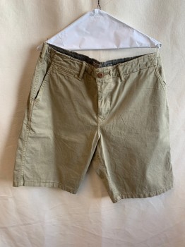 Mens, Shorts, LUCKY BRAND, Khaki Brown, Cotton, Spandex, Solid, 35, Flat Front, Zip Fly, Button Closure, 5 Pockets, Belt Loops
