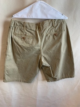 Mens, Shorts, LUCKY BRAND, Khaki Brown, Cotton, Spandex, Solid, 35, Flat Front, Zip Fly, Button Closure, 5 Pockets, Belt Loops